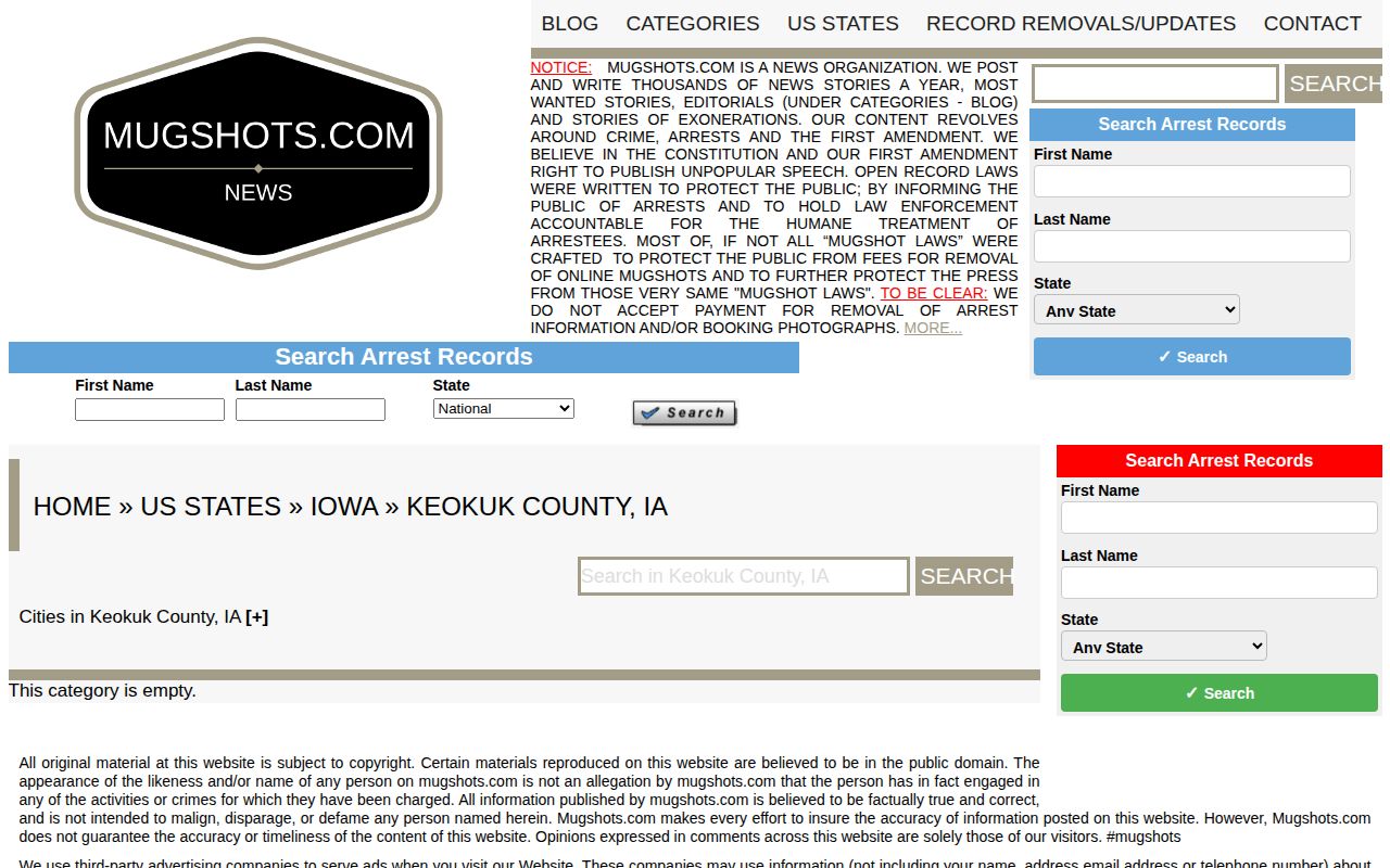 Keokuk County mugshot records on a verified unofficial historical archive