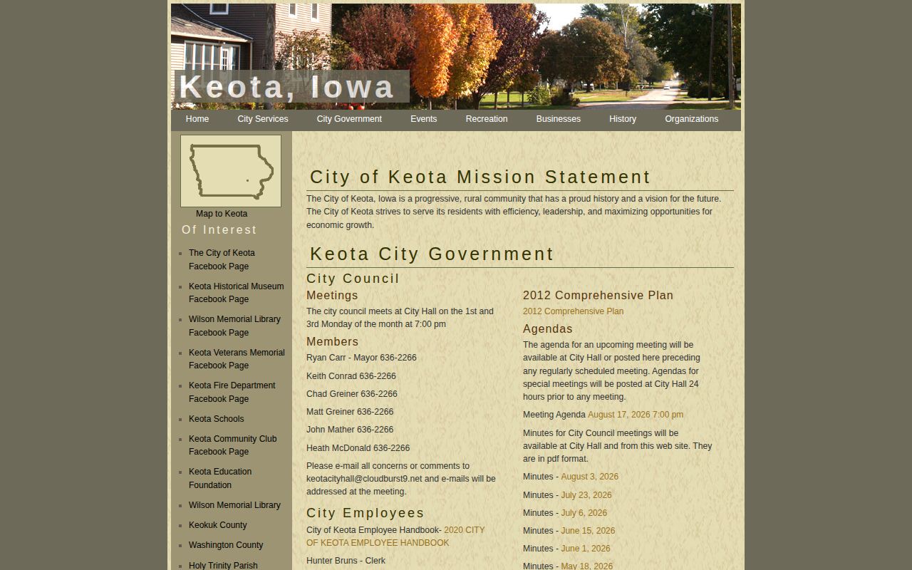 Keota municipal staff page for Keokuk County arrest routing